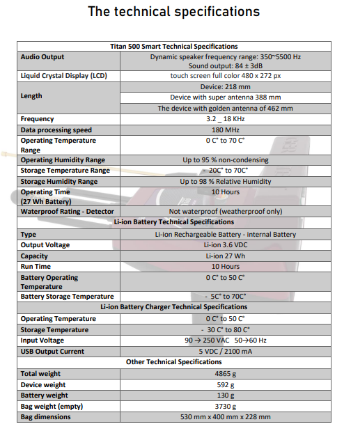 Titan 500 Smart Technical Specifications