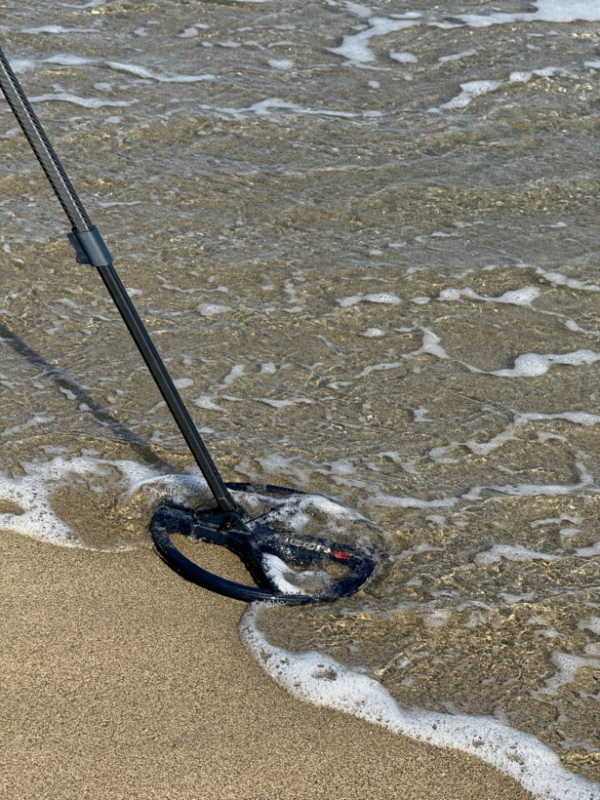 XP ICON X metal detector search coil in salt water