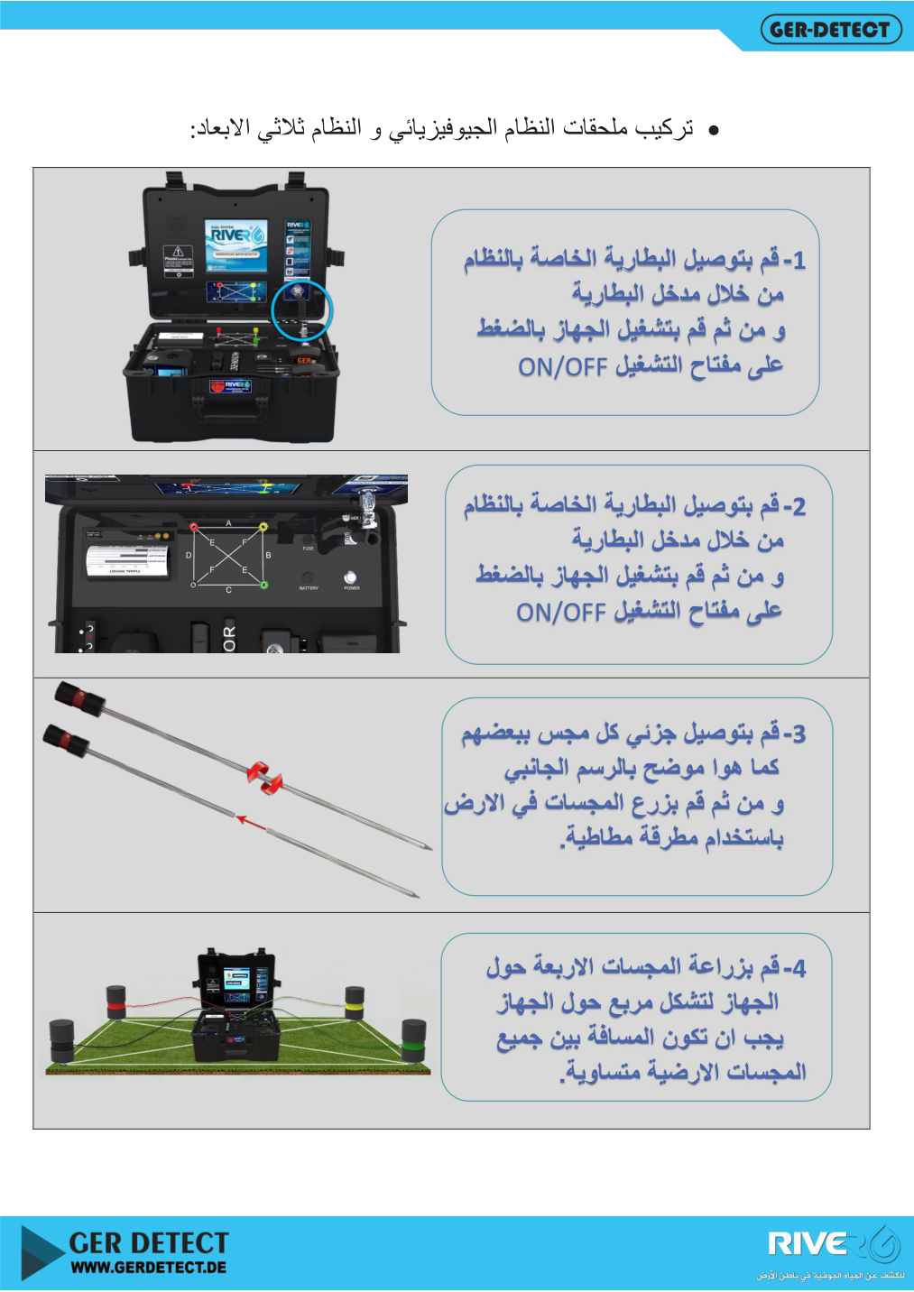 تجميع المجسات الأربعة لجهاز ريفر جي 3 وتوزيعها على زوايا مربع
