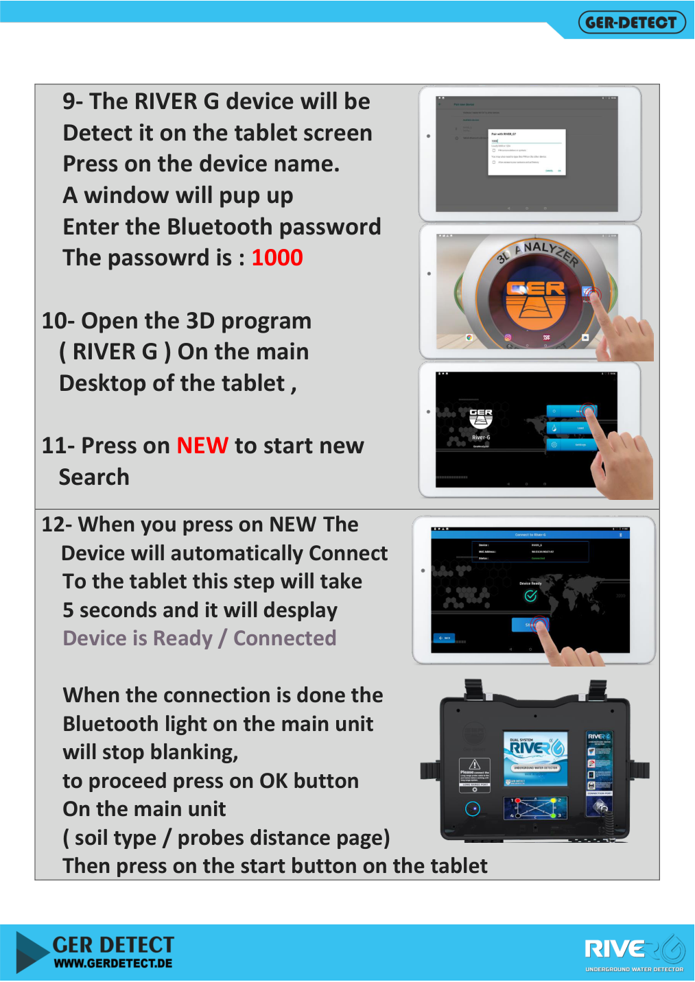 River G 3 user guide: Bluetooth pairing and starting a new search