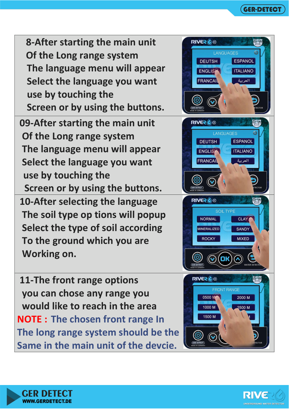 Selecting soil type and matching River G 3 range settings