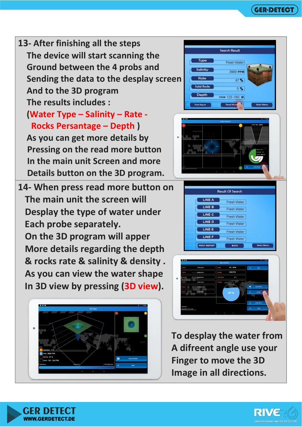 River G 3 result screen, additional details and 3D view